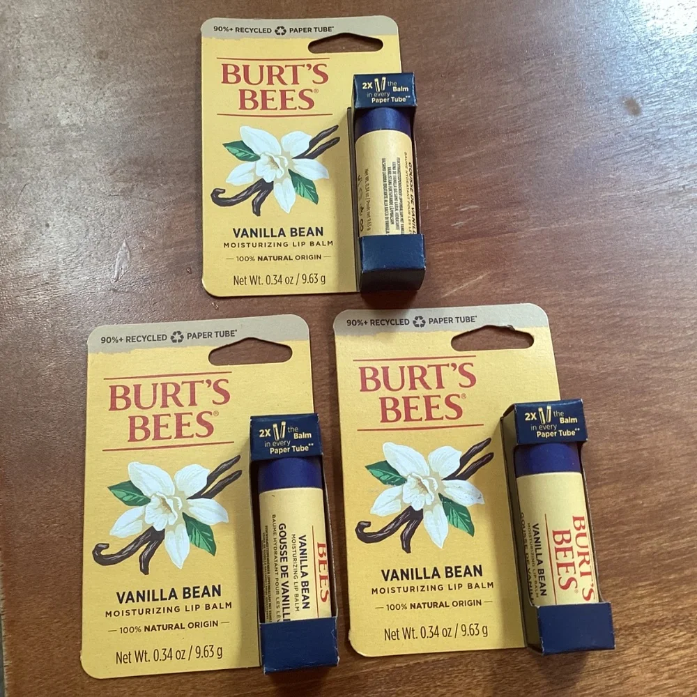 Burt’s Bees Vanilla Bean Moisturizing Lip Balm 0.34 oz Bundle NEW/Sealed